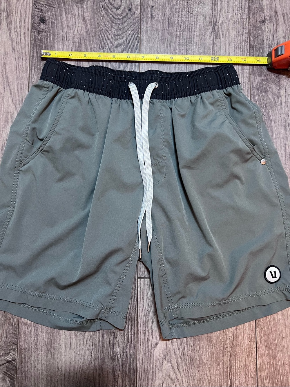 Vuori Men's Athletic Shorts in Olive Green with Black Waistband